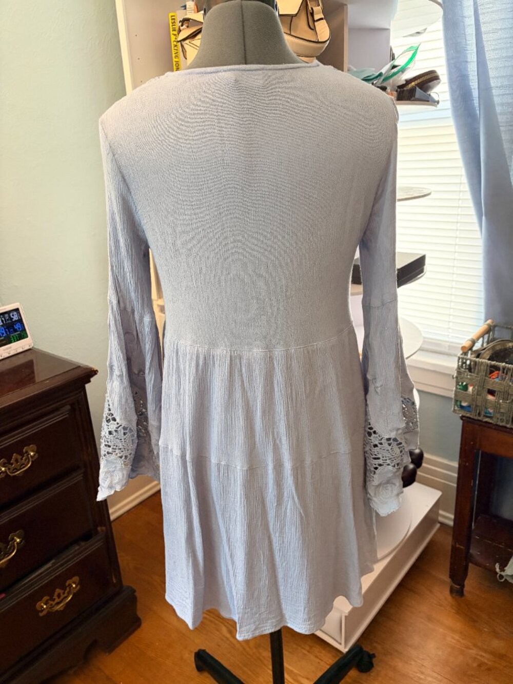 Altar'd State Blue Lace Boho Mini Dress Cottagecore Grandma Core Festival Summer - Picture 2 of 13